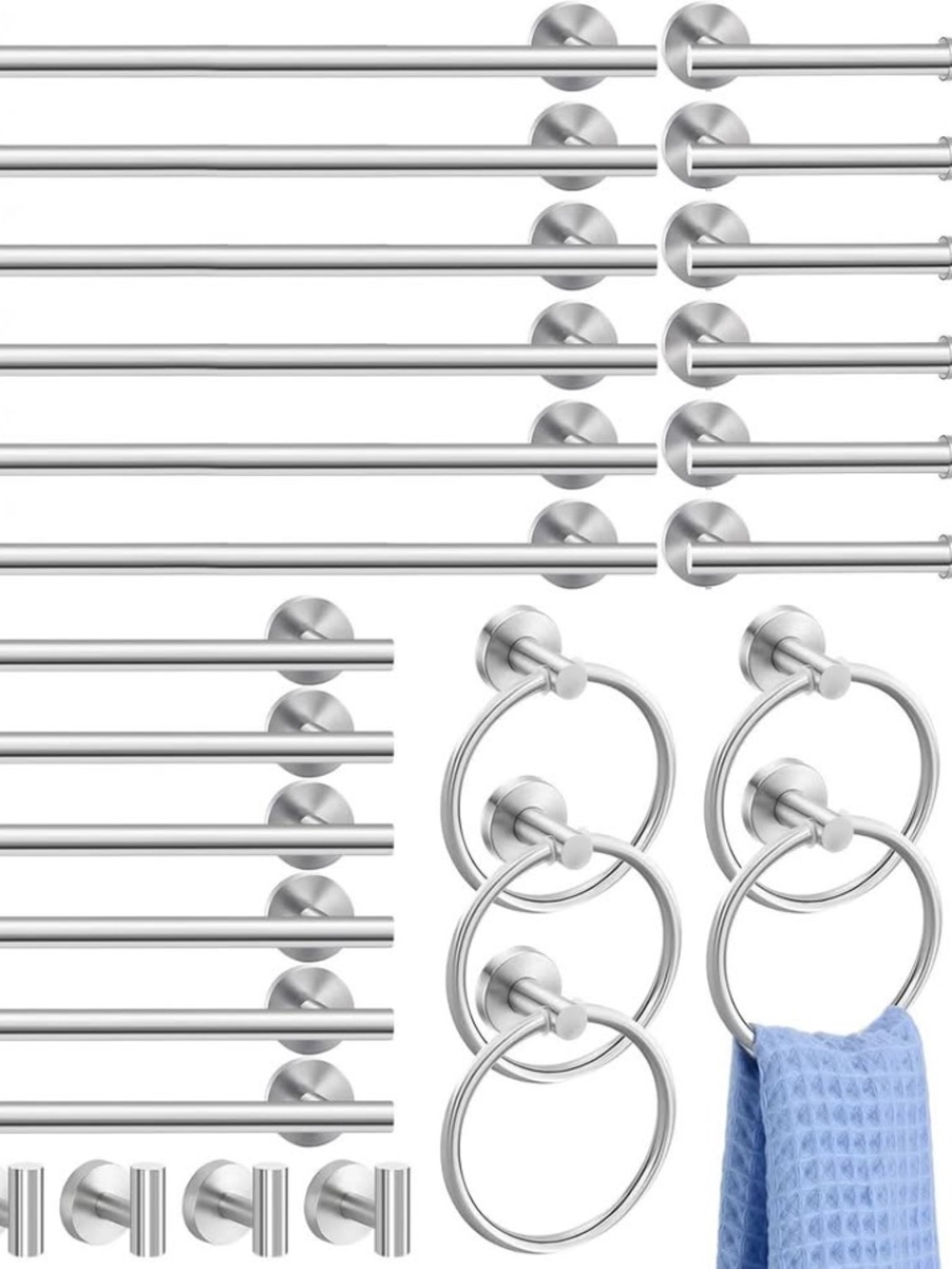 NEW 30 Pcs Brushed Nickel Bathroom Accessories Hardware Set Towel Racks